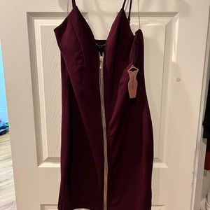Maroon cocktail dress.